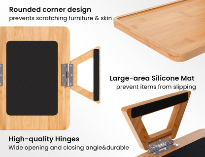 2 Pack Bamboo Couch Arm Tray,Folding Sofa Armrest Table（Natural） | Clip-On Couch Desk,Foldable, high load-bearing, Non-slip, no assembly，easy to wipe clean，Natural bamboo,Gift box