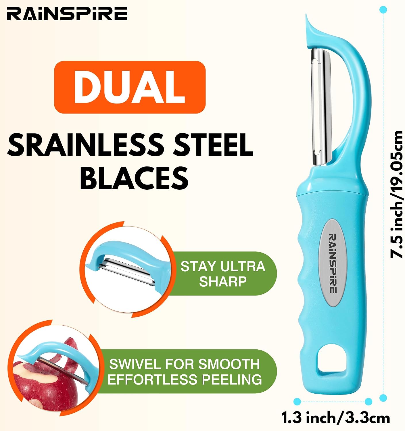Rainspire Vegetable Peeler Potato Peelers for Kitchen, Sharp Stainless Steel Blades Veggie, Comfortable Handle Fruit Peeler, Carrot Peeler Apple Peeler Dishwasher Safe Black, 1-Pack