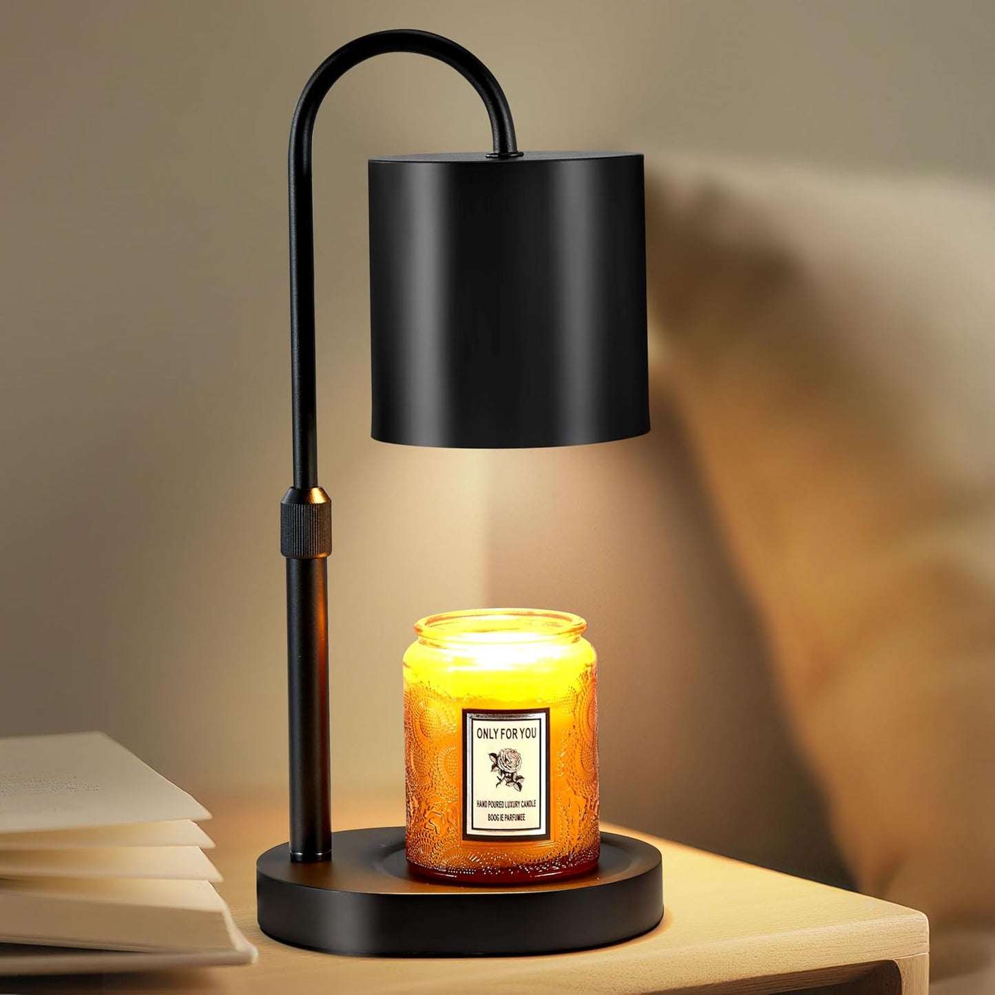 Dreamholder Electric Candle Warmer Lamp with Timer & Dimmer, Adjustable Height Wax Melt Warmer for Jar Candles, Wood Base Candle Melter, Floral Home Decor Gifts for Women, Mom, Natural Wood