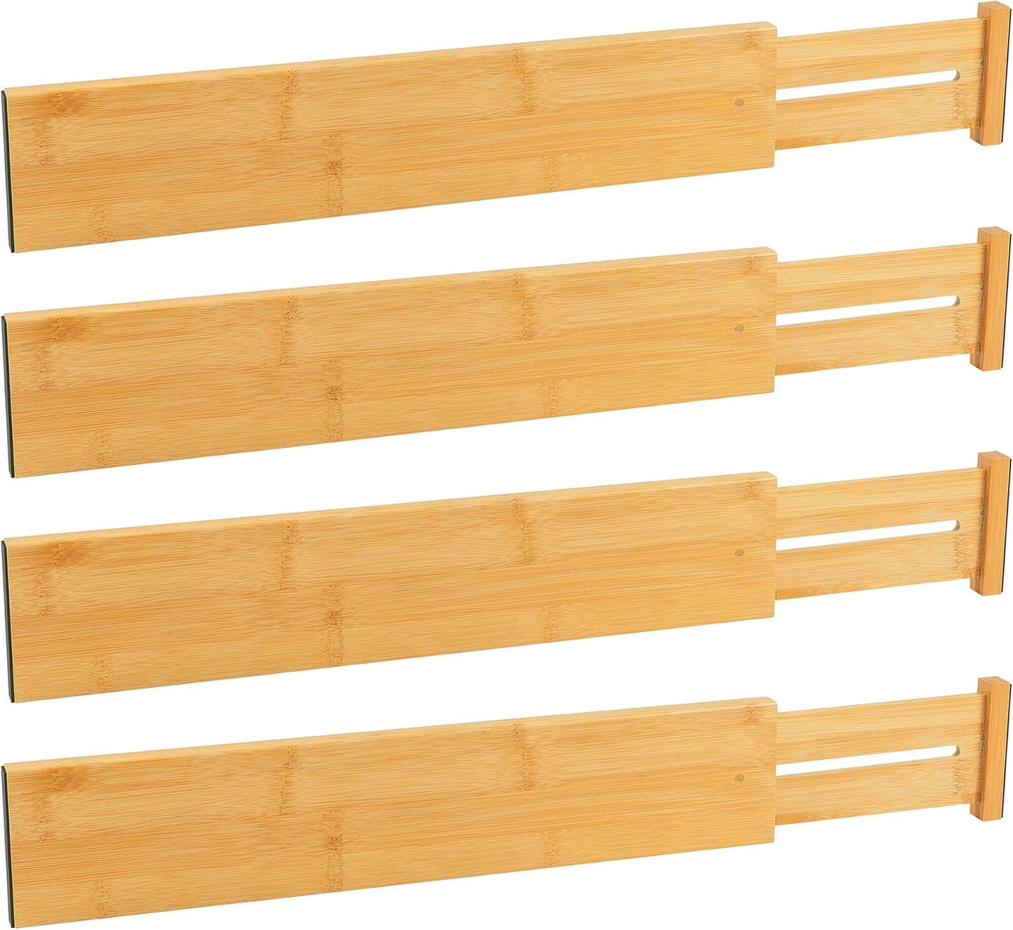 Utoplike 4 Pcs Bamboo Kitchen Drawer Dividers, Large Drawers Organizers | Adjustable Spring Loaded Expandable Organization, Works in Dresser, Bathroom, Bedroom, Office, Fit 17.8"-20.6" Drawer, 2.4"H