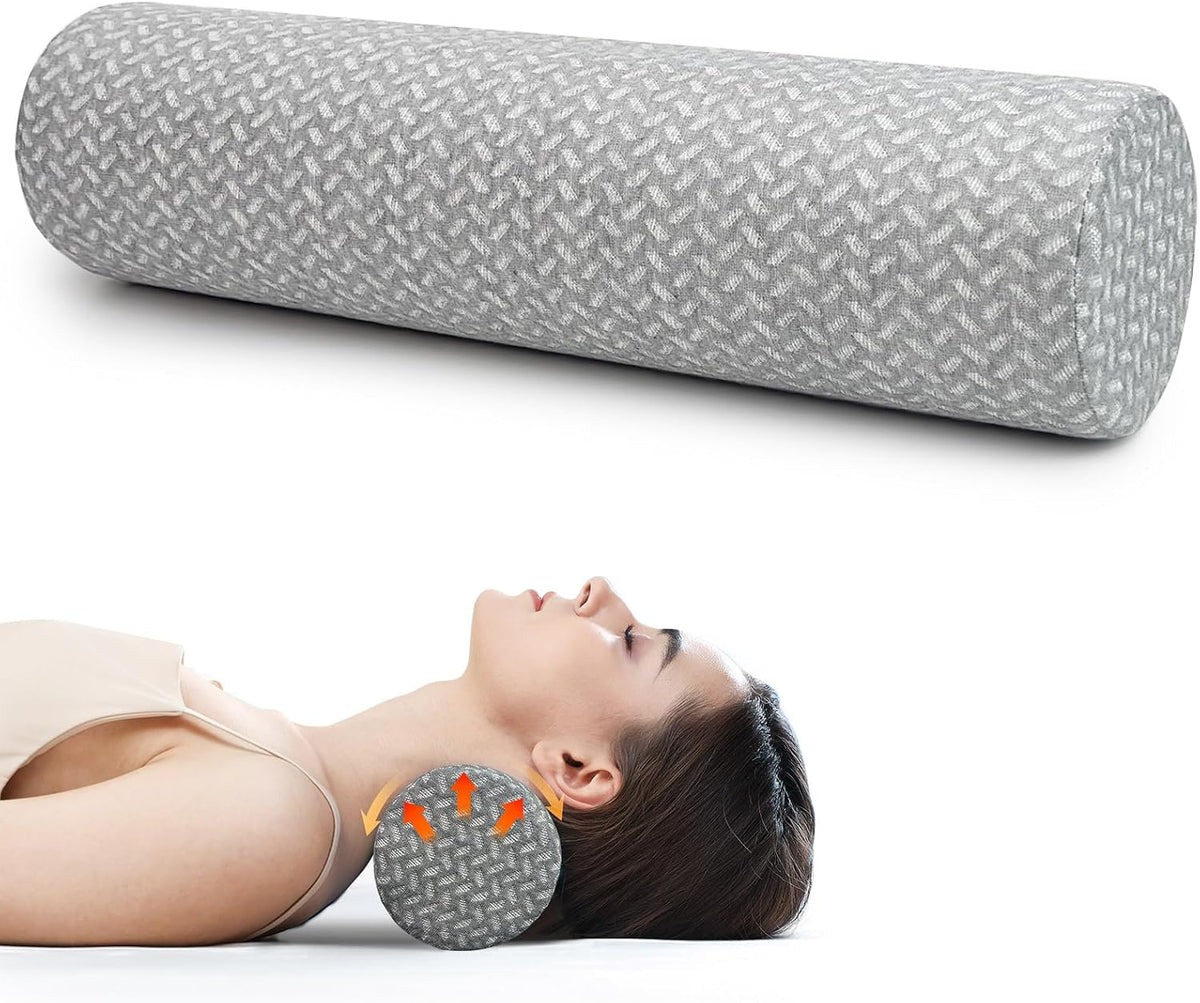 Cervical Neck Roll Pillow, Foam Round Bolster Pillow, Cylinder Pillows with Removable Washable Cover for Sleeping, Bed, Legs, Back, Yoga, Travel, Home, Office (Gray Style 1, 4inch H X 17inche L)