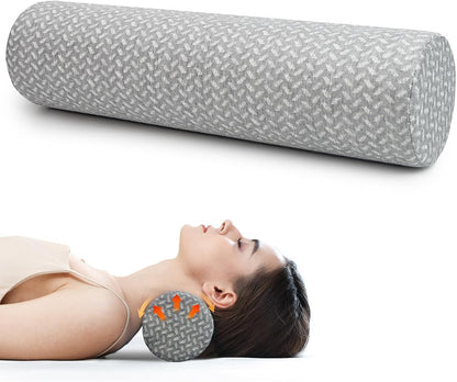 Cervical Neck Roll Pillow, Foam Round Bolster Pillow, Cylinder Pillows with Removable Washable Cover for Sleeping, Bed, Legs, Back, Yoga, Travel, Home, Office (Gray Style 1, 4inch H X 17inche L)