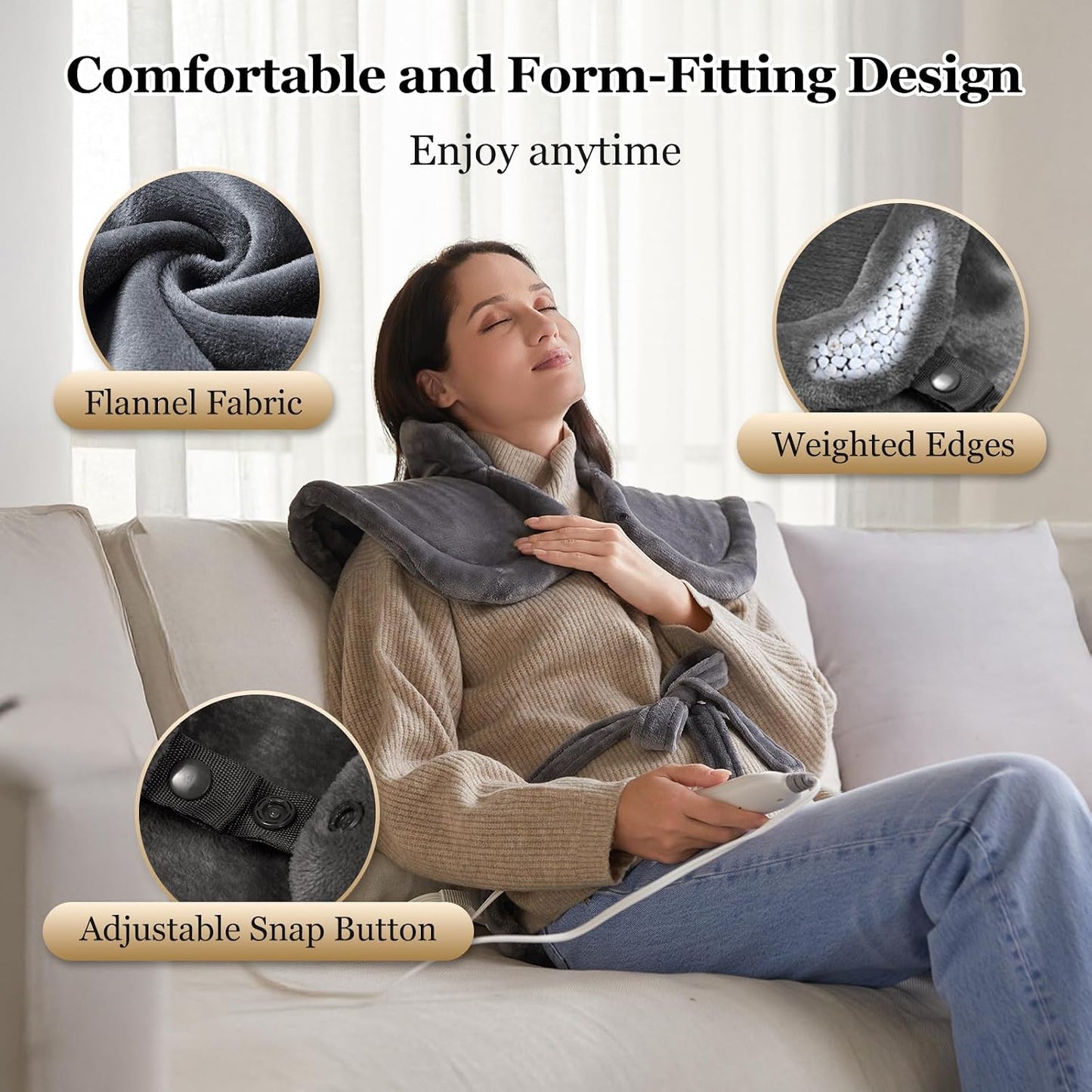 WUGE Fathers Day Dad Gifts, Heating Pad for Neck Shoulder and Back, Birthday Gift for Women Men, Deeper Pain Relief, Large Weighted Heat Pad, ETL Certified, Gray