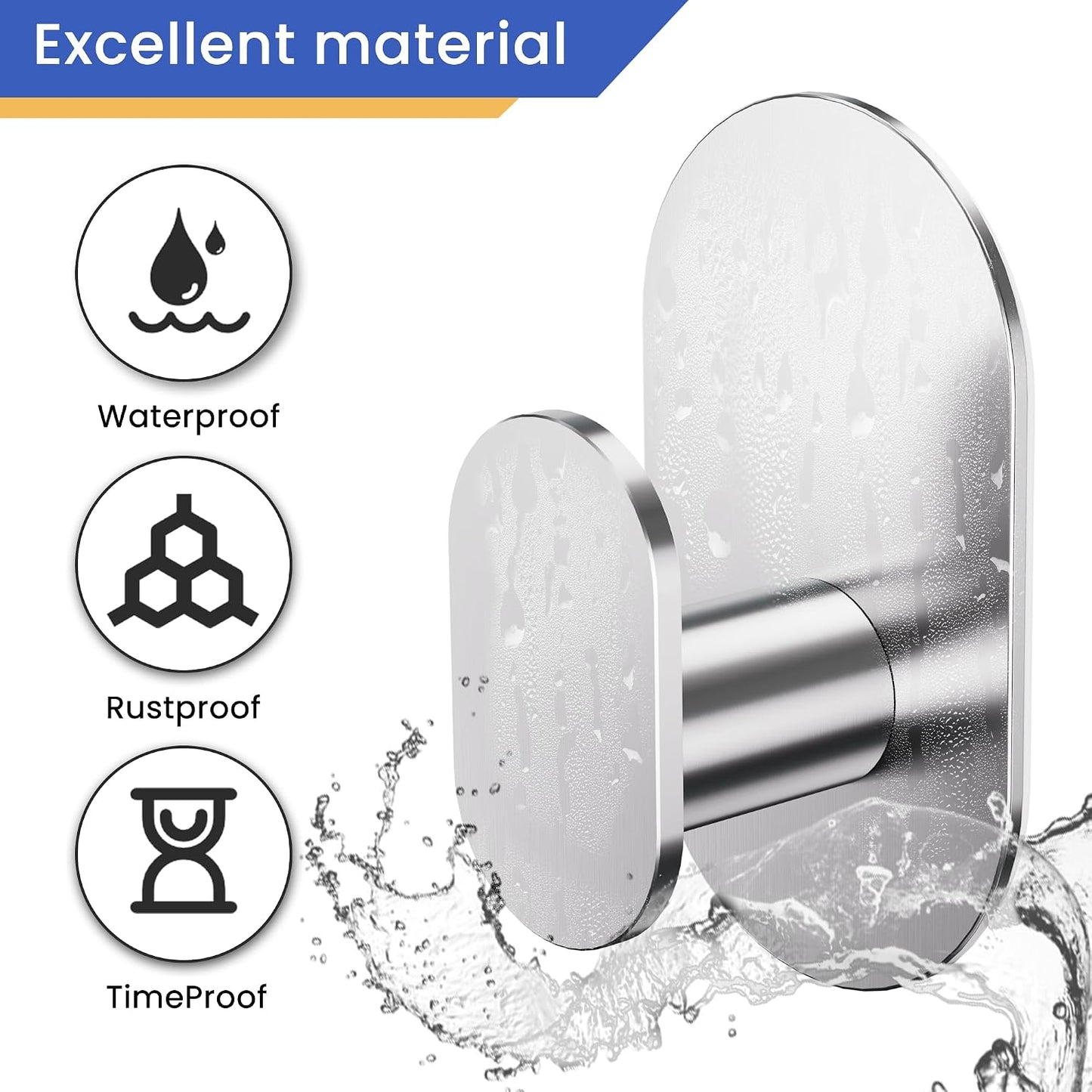 Aikzik Adhesive Towel Hooks - 4 Pack 26LB Extra Strong Heavy Duty Wall Hooks for Bathroom/Shower Door Hanging Coat, Robe, Towel, Dogs' Leads and Collars (Matte Black, Stainless Steel)