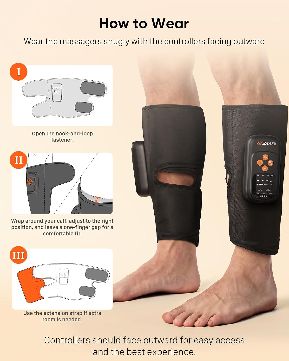 JZBRAIN Cordless Calf Massager with Heat and Compression : Rechargeable Leg Massager with 5 Modes, 5 Intensity, 3 Heat for Circulation and Pain Relief - Calf Compression Device for Fast Recovery