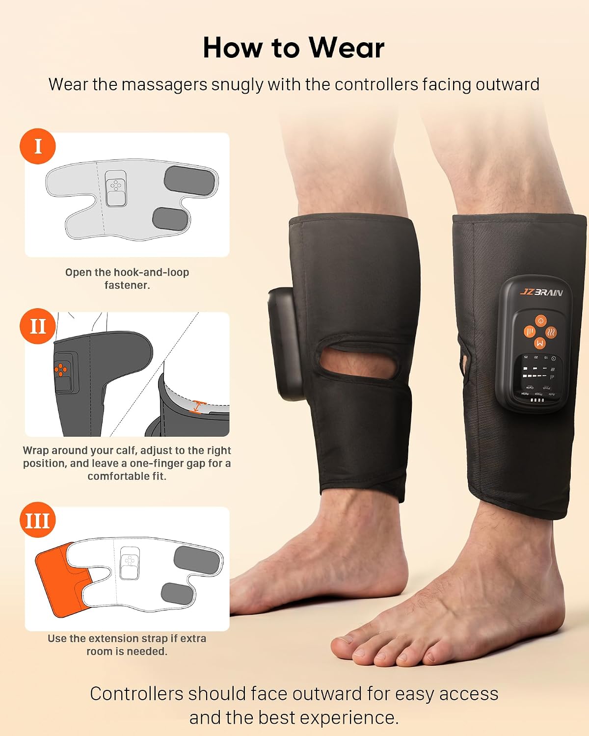 JZBRAIN Cordless Calf Massager with Heat and Compression : Rechargeable Leg Massager with 5 Modes, 5 Intensity, 3 Heat for Circulation and Pain Relief - Calf Compression Device for Recovery