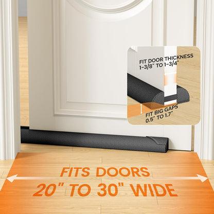 fowong Door Draft Stopper, 36" Adjustable Under Door Noise Stopper, Grey | Durable Door Draft Blocker Helps to Seal Door Gaps, Reduce Drafts, Noise, Dust & Light, Fit Doors 30"–36", Easy to Install