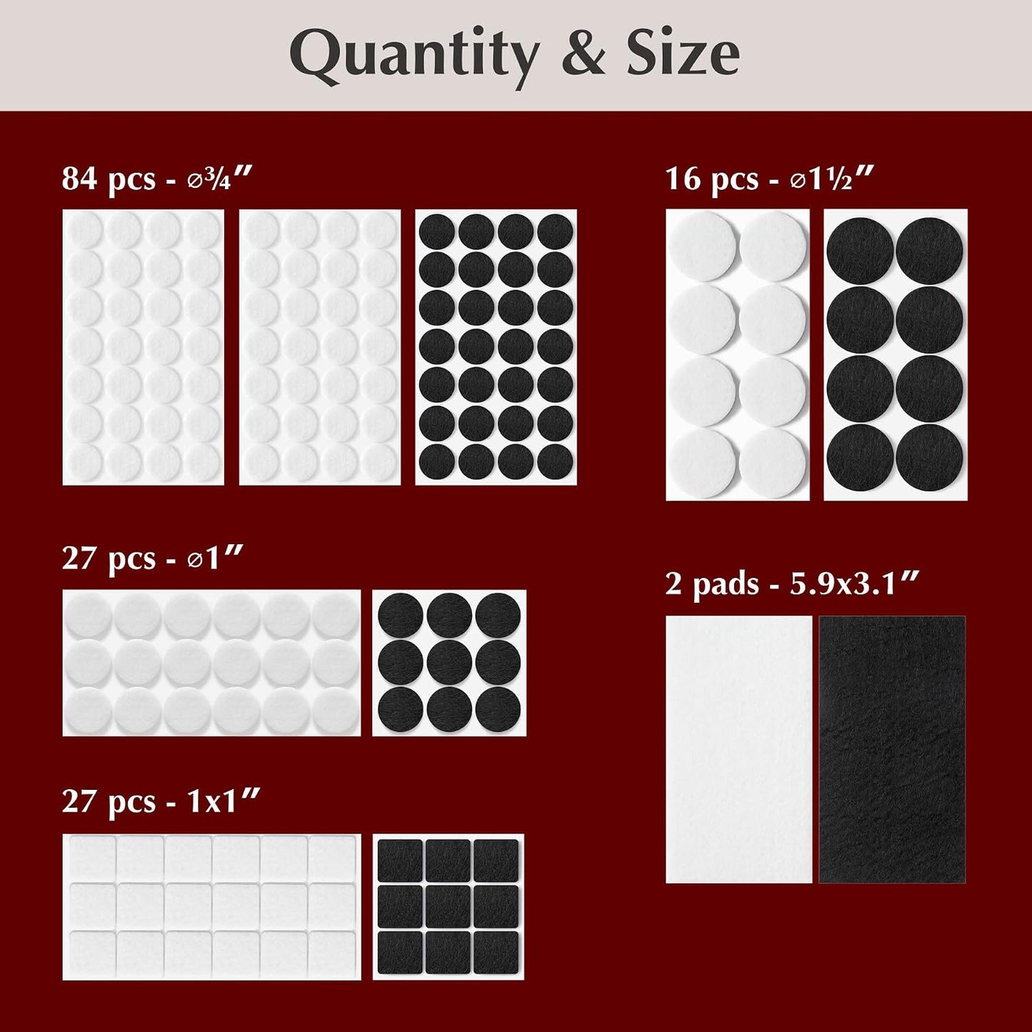 Felt Furniture Pads - 156pcs Black - Chair Leg Floor Protectors - Felt Pads | Furniture Sliders for Hardwood Floors, Chair Foot Pads, Furniture Legs, Felt Pads for Chairs, Floor Protectors for Furniture