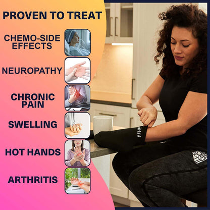 Relief Genius Cold Therapy Socks with Reusable Gel ice Packs - Achieve Relief from Sprains, Muscle Pain, Bruises, Swelling, Edema, Chemotherapy, Arthritis, Post Partum Foot (Black, Large)