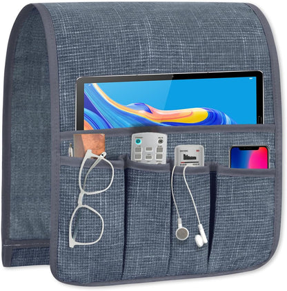Remote Control Holder, Anti Slip Armchair Caddy Couch Caddy with 5 Pockets | Remote Holder Couch Caddy with 5 Pockets for Storage Accessories Bedside Organizer Senior Gifts (Beige,35''x12.4'')