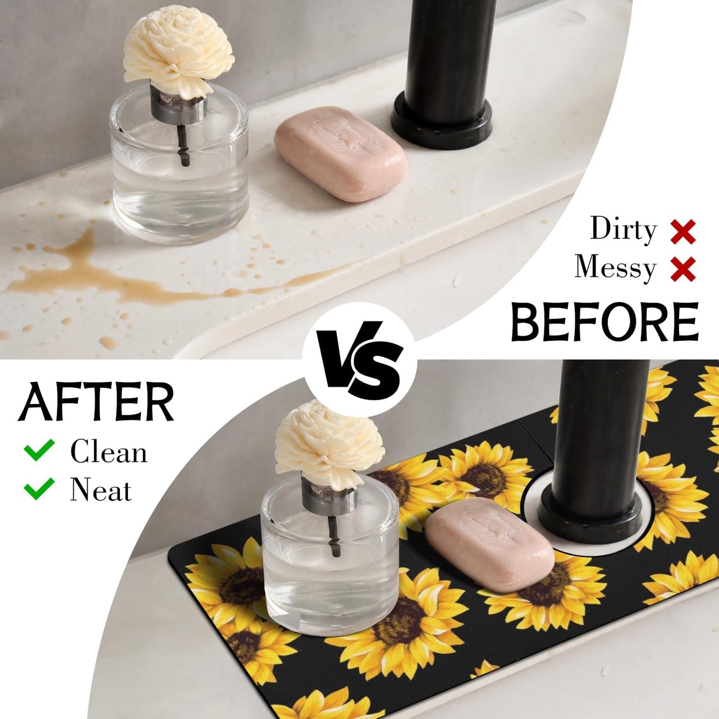 Light Brown White Checkered Kitchen Sink Splash Guard Faucet Mat,Faucet Non-Slip Absorbent Mat,Farmhouse Sink Splash Guard Behind Faucet for Kitchen Bathroom, 15"x5.5"