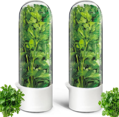 Herb Saver, Herb Keeper for Refrigerator, Cilantro Container for Fridge, Hard Shell Fresh Herb Storage for Asparagus, Parsley, Mint, Rosemary, Keeps Greens Fresh for 2-3 Weeks (3PCS)