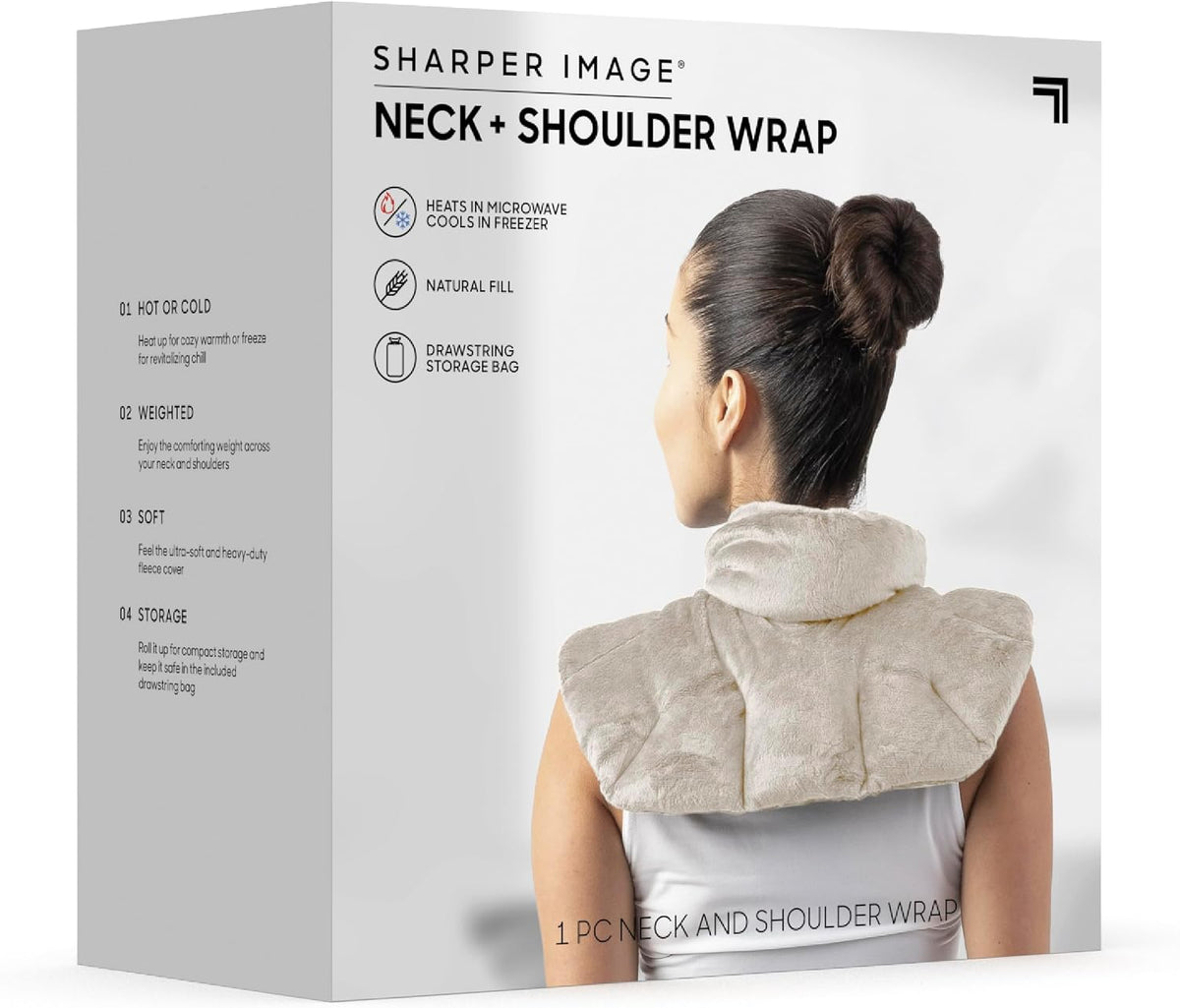 Sharper Image Unscented Heated Neck & Shoulder Wrap - Microwavable Warm & Cooling Plush Pad, Weighted for Pain, Tension & Stress Relief Therapy, Gift for Women & Men