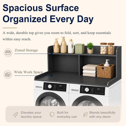 Royxen Washer Dryer Countertop with Extra Tall Shelf, 19" Height Washer and Dryer Topper, Laundry Countertop with Non-Slip Pads, Universal Fit for Laundry Room Organization, Walnut