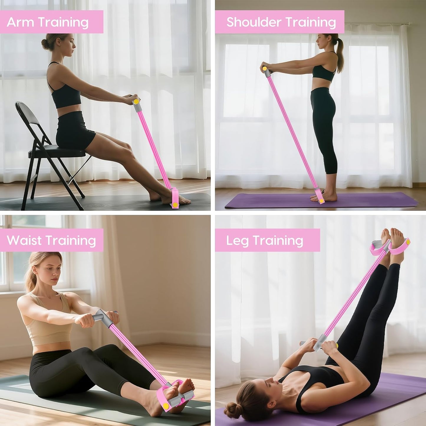 Pedal Resistance Band with Handles, 6-Tubes Natural Rubber Exercise Bands | Upgrade Foot Pedal Resistance Bands for Working Out, Multifunction Fitness Equipment for Abdomen, Waist, Arm, Leg, Pilates