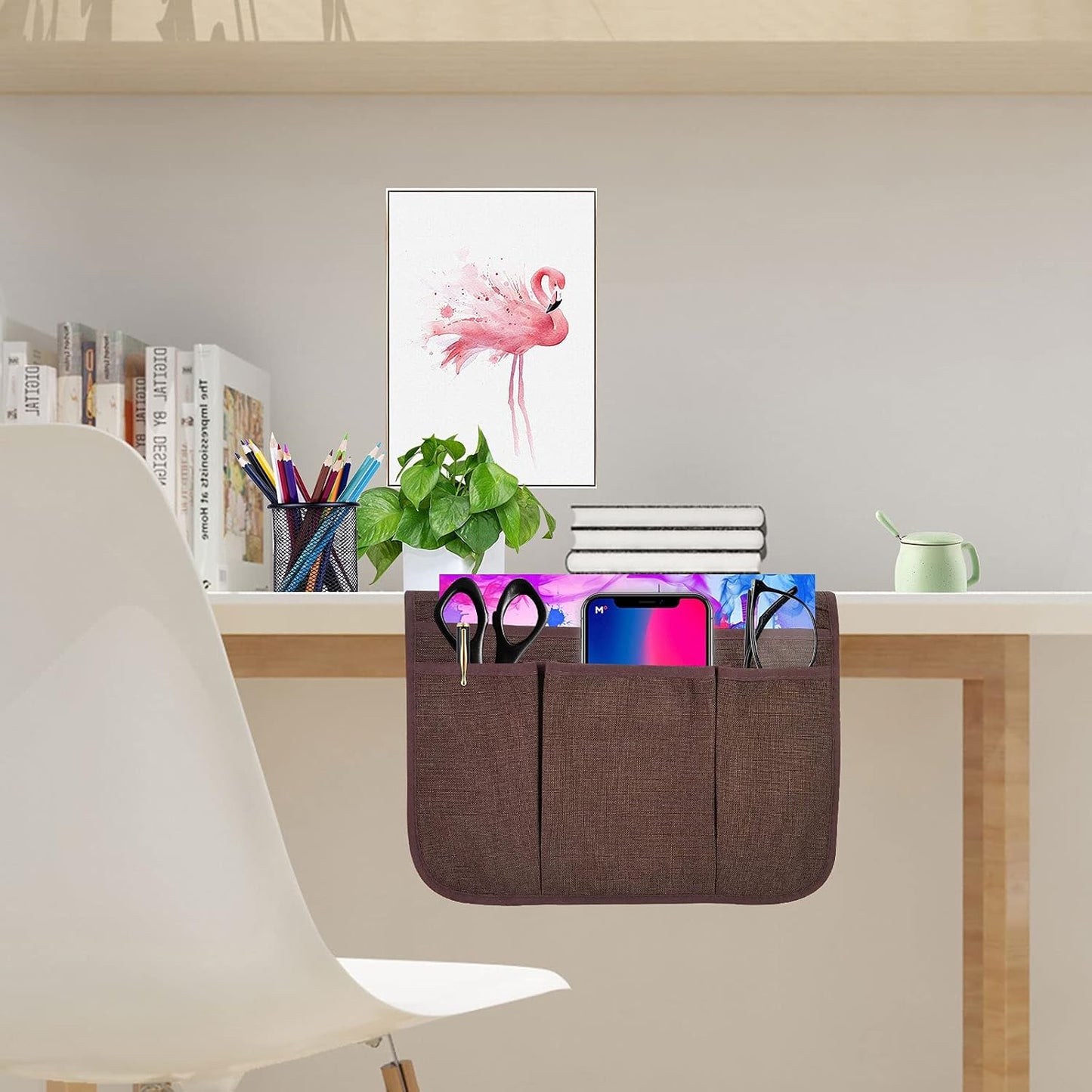 Bedside Caddy Bedside Storage Organizer Magazine Phone Tablet iPad Remote Holder, Organizer Caddy for Home College Dorm Bed, Sofa, Bunk Bed (Grey)