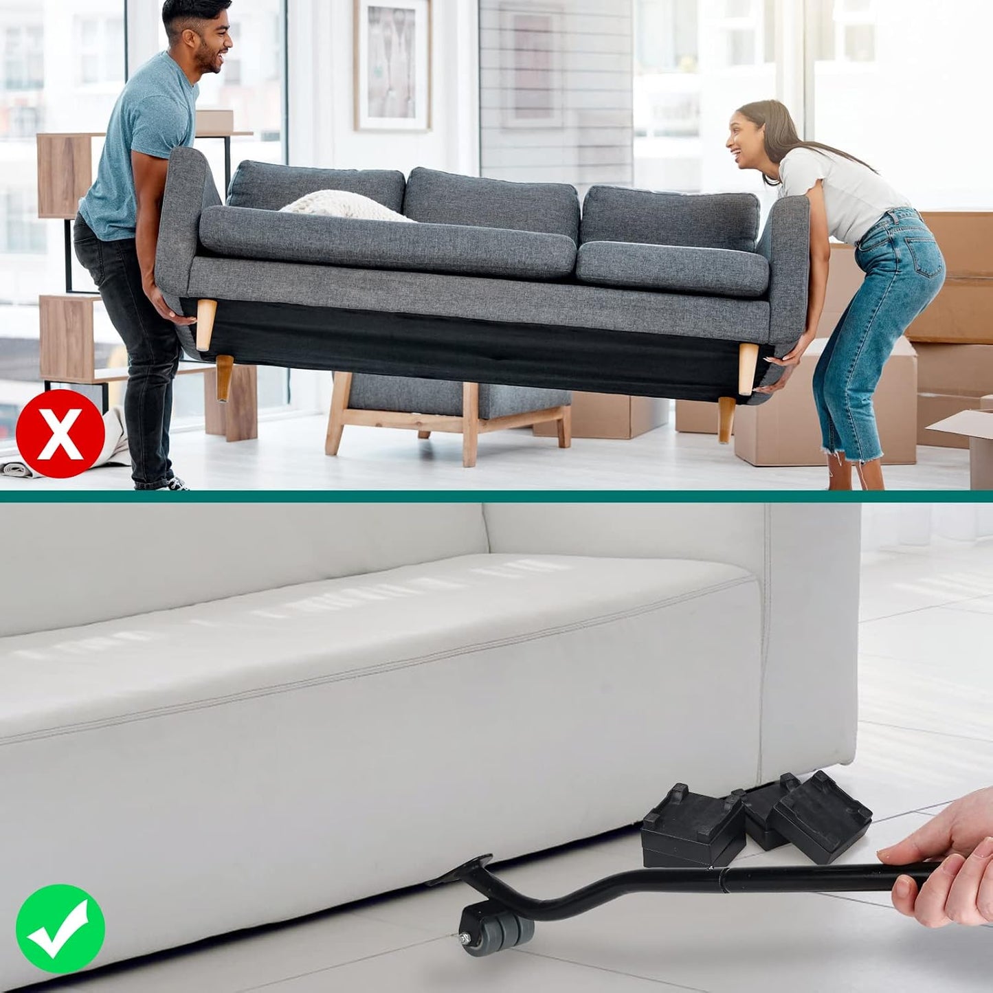 22" Furniture Lifter Tool, Appliance Metal Lifter for Heavy Furniture Grey | 1 Lifter Tool, 4 Raise Blocks, Movers, Sliders & Wheels to Move Sofa, Refrigerator, Washing Machine Easily & Safely