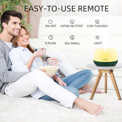 SEEDSEEL 300ML Essential Oil Diffuser with 7-Color LED Lights and Remote Control, Modern Minimalist Design, High-Efficiency Ultrasonic Mist Aromatherapy Diffuser for Home