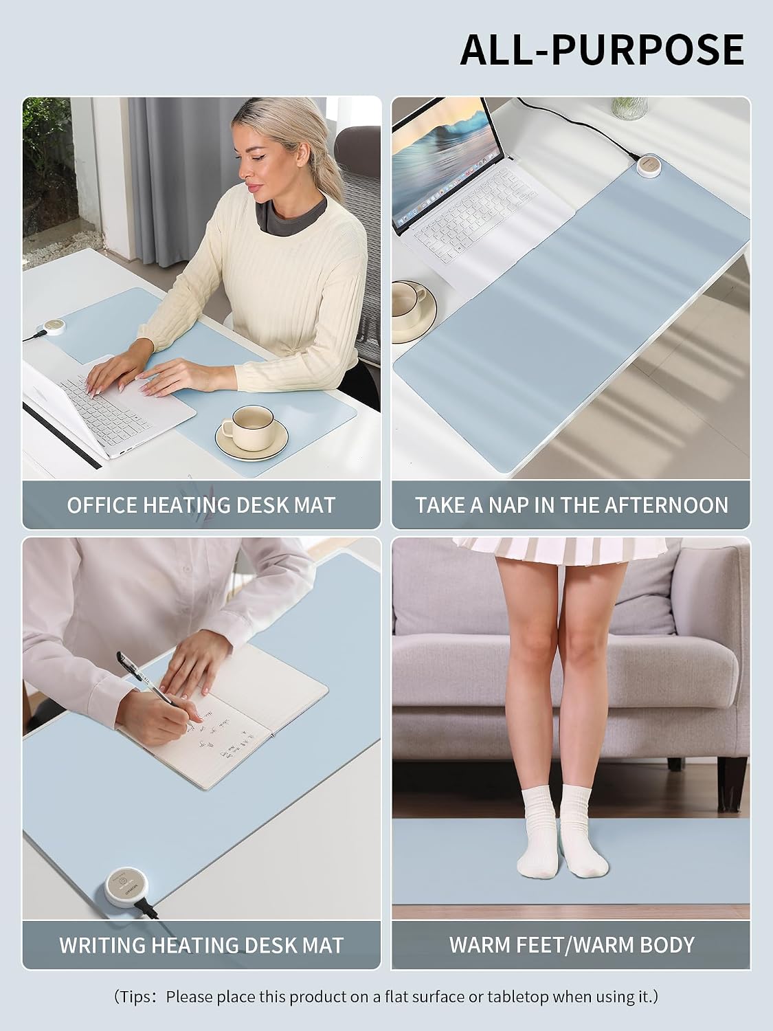 Heated Desk Pad 31.5×13 Inch - 3-Speed Touch Control Large Heated Mouse Mat with 3-Hour Auto Shut-Off, Non-Slip Silicone Eye Protection Warm Desk Mat for Office and Home (Light Gray)