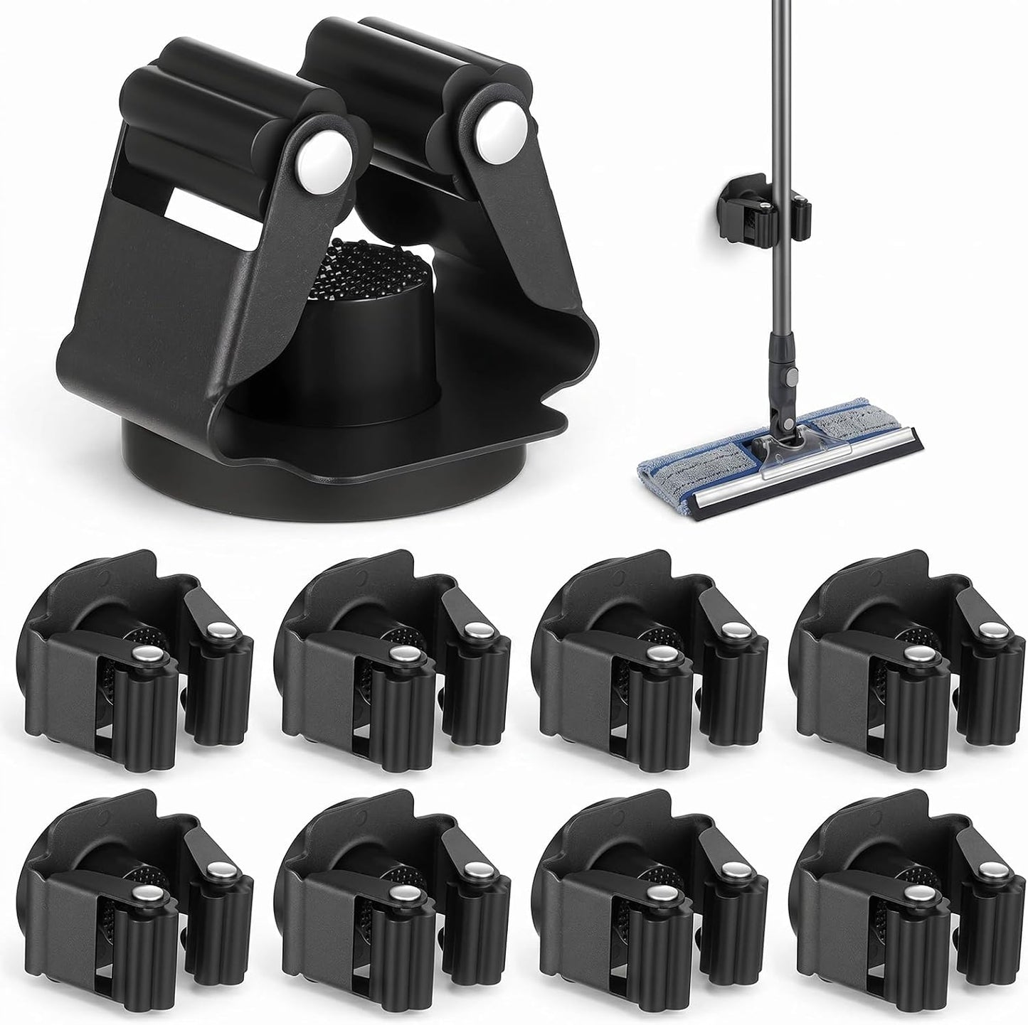 8pcs Magnetic Mop Broom Holder, Space-Saving Movable Magnetic Broom Holder Rack, Anti-Slip Wall Mounted Utility for Work Garage Laundry Kitchen RV Van Accessories (Black)
