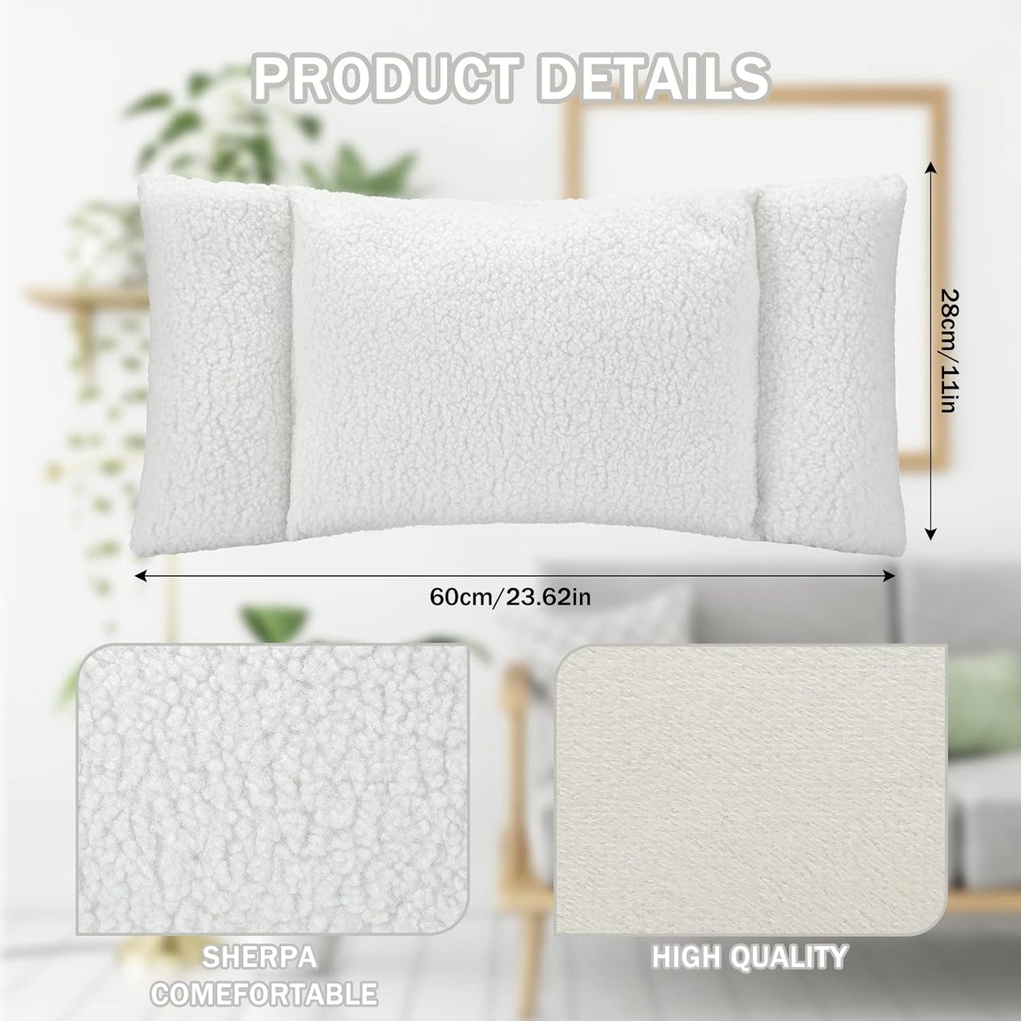 Queekay Fleece Lumbar Support Pillow 3 Section Back Pillow Office Chair for Back Support Comfortable Lumbar Cushion for Car Seat Pain Relief Sofa Rest(Black)