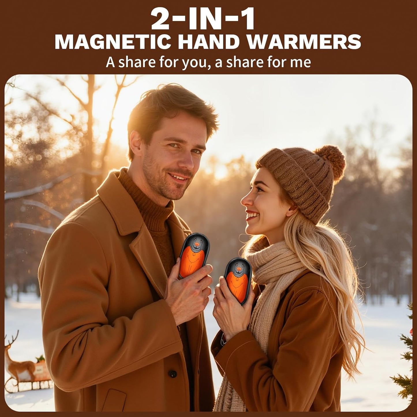Hand Warmers Rechargeable 2 Pack, Magnetic Electric Handwarmer, 3-Level Steady Temperature, Up to 24 Hours Heating for Christmas Birthday Gifts, Hunting Essentials