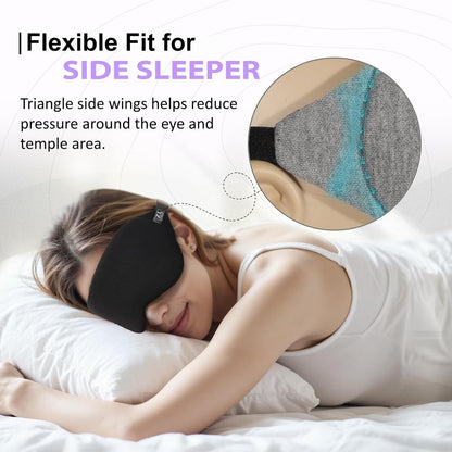 Cool Touch Cotton Eye Sleep Mask for Men & Women, Soft Breathable Flexible Fit for Side Sleepers, Adjustable Light Blocking Mask for Sleeping, Airplane Travel & Naps (Black)