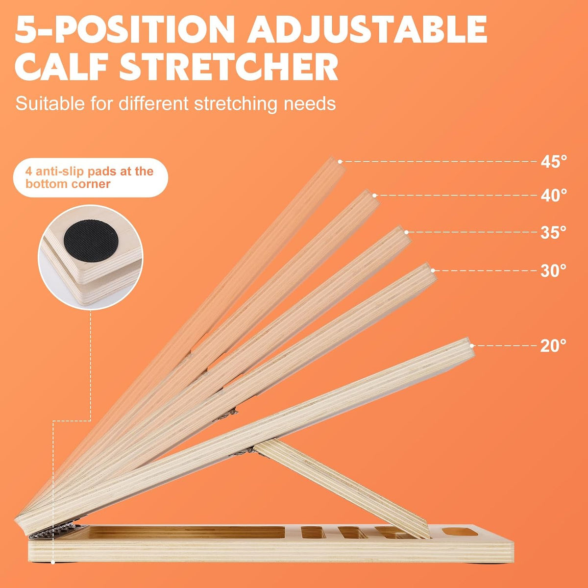 Portable Slant Board for Calf Stretching, Adjustable Wooden Calf Stretcher Incline Board, Calf Stretch Board for Squats Leg Knees Heel Ankle Stretching