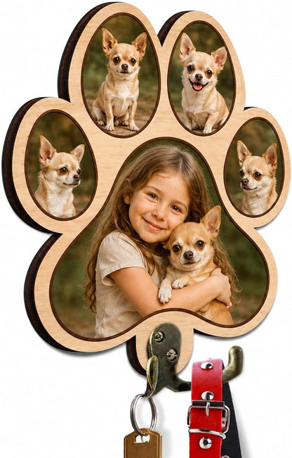 Dog Leash Holder Wall Mount, Pet Harness Hanger with Scrabble Letters, Dog Collar Organizer for Entryway, Memorial Cat Leash Holder for Wall, Pet Loss Gifts, Keepsake, Home Decor PF212-NAT