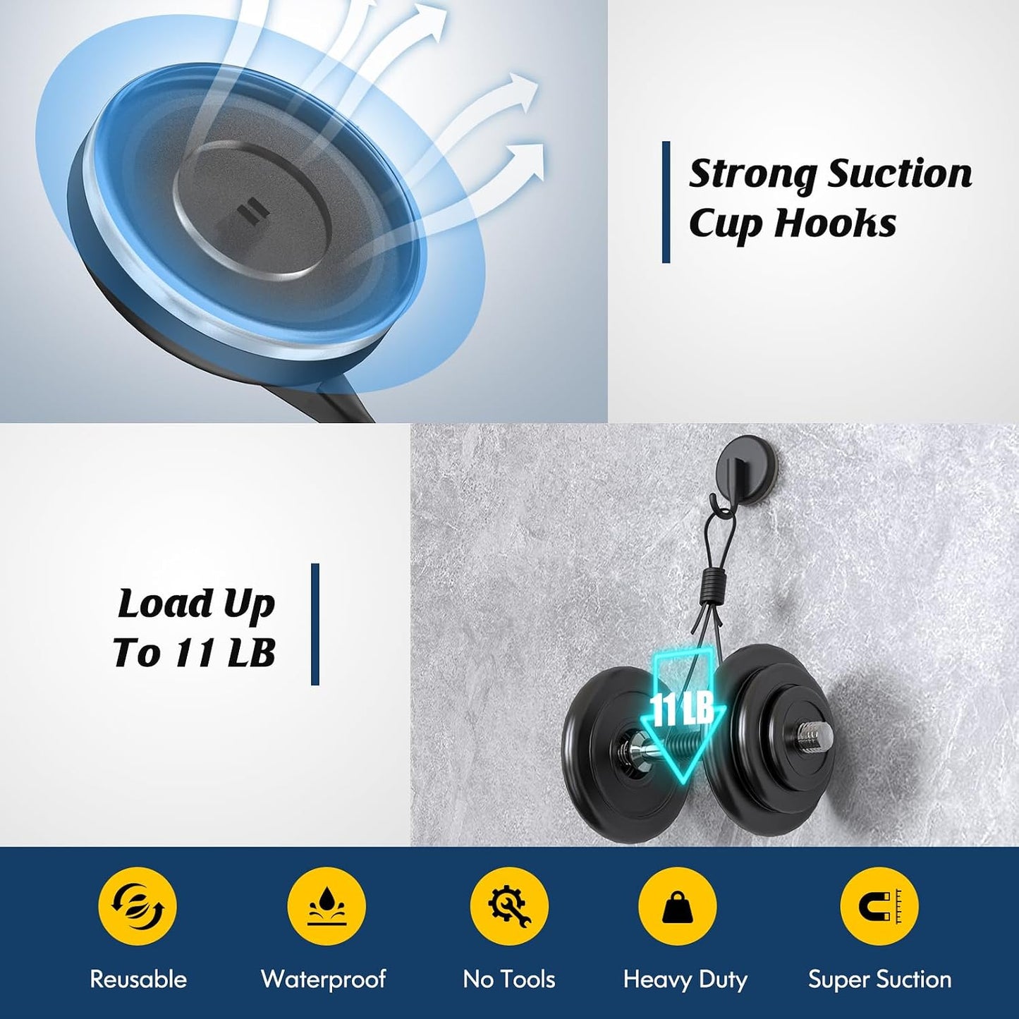 MOTAIPEAK Suction Cup Hooks for Shower,Shower Hooks Mounting on Glass Doors, Tile, Mirrors, Metals,Hook for Hanging Towels, Robe, Loofah, Jackets-Black(2 Pack)