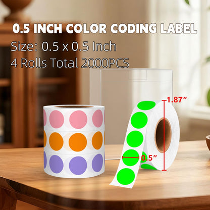 1/2 Inch Round Sticker,4 Rolls 2000Pcs Small Dot Stickers Color-Code Dots | Red+Yellow+Blue+Green 1.3cm Small Stickers Round Color Coding Circle Dots Stickers, Roll Dot Sticker Label for Office Home