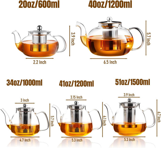 PARACITY Glass Teapot with Infuser, 40 oz Tea Kettle Stovetop, Tea Pot