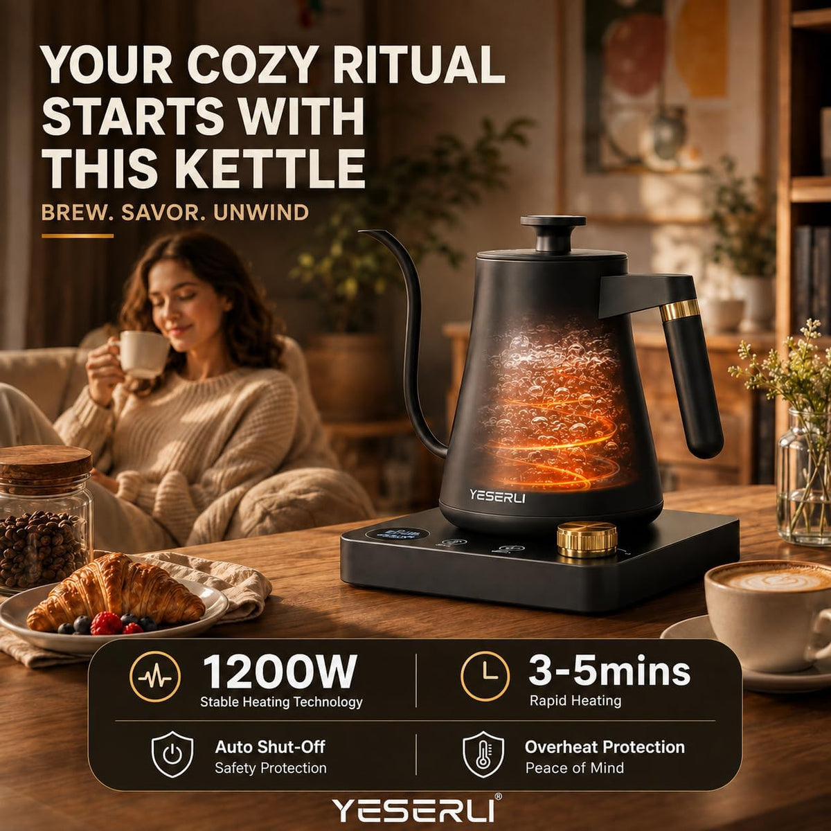 Gooseneck Electric Kettle with ±1℉ Temperature(104-212F) Control 1.0L