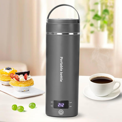 Touxila Portable Electric Kettle for Travel 120V, 13.5oz, 4 Temp Settings | 304 Stainless Steel Lining,Fast Boiling Water,Auto Shut-Off,Boil Dry Protection,Small Kettle for Office & Hotel(Beige, 400ML)