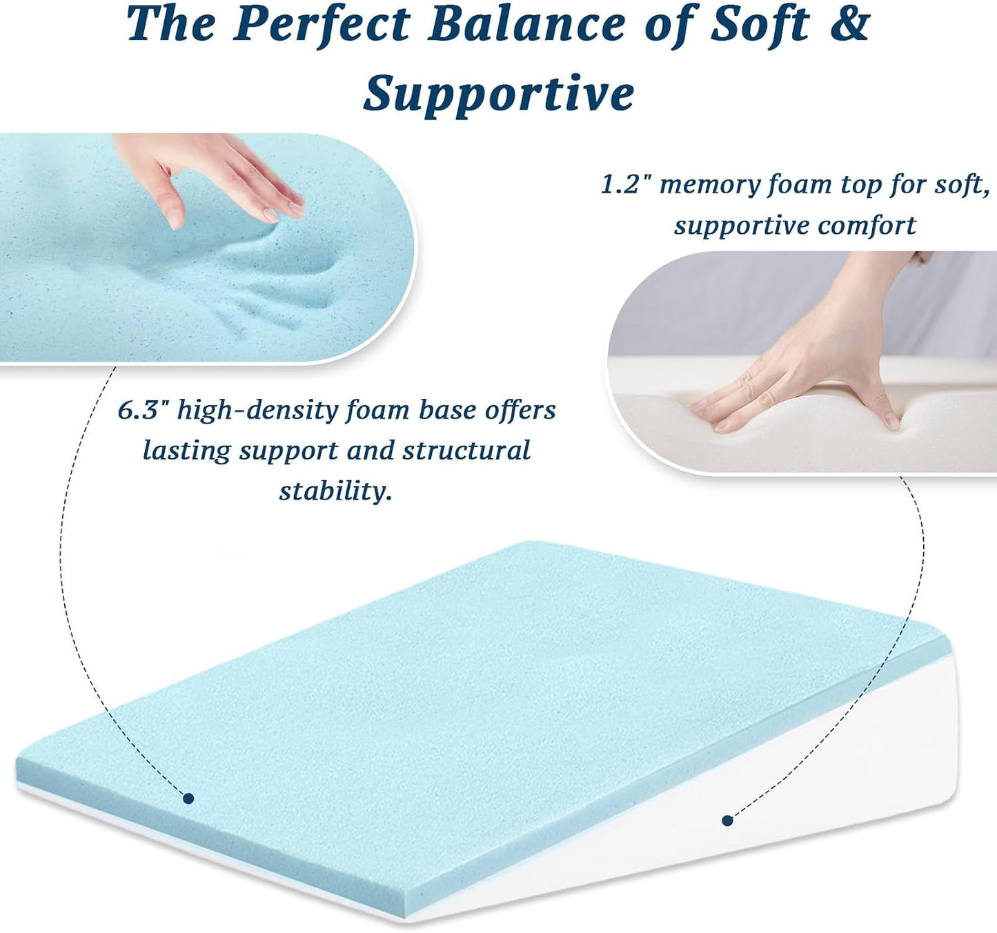 8" Leg Elevation Pillow, Memory Foam Wedge Pillow for Leg & Knee Support | Knee, Hip & Ankle Support. Elevates Legs For Comfortable Sleeping, Resting, And Recovery With A Supportive Wedge Shape.
