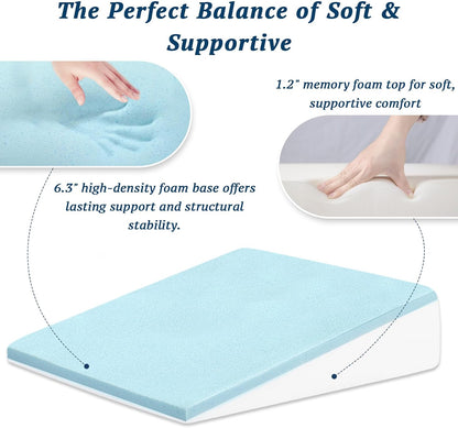 8" Leg Elevation Pillow, Memory Foam Wedge Pillow for Leg & Knee Support | Knee, Hip & Ankle Support. Elevates Legs For Comfortable Sleeping, Resting, And Recovery With A Supportive Wedge Shape.