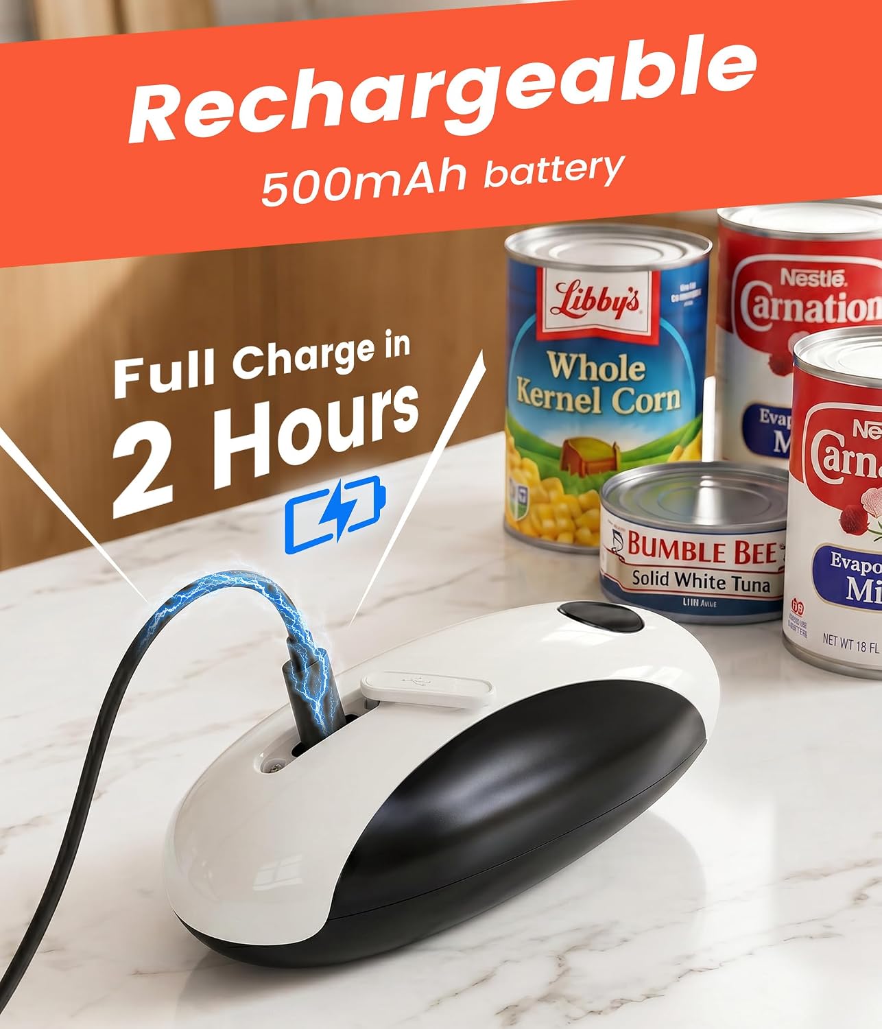 Newise Electric Can Opener, One Touch Automatic Can Openers with Smooth Edge Side Cut, Rechargeable with Magnetic Lid Remover, Hands-Free for Seniors with Arthritis, Kitchen Gadgets Fits Most Cans