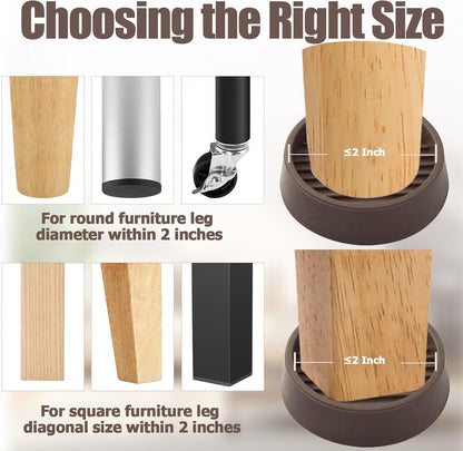 4 Pack 1.5 Inch Round Rubber Caster Cups Floor Protector Brown | Dense Rubber Anti-Slip Firm Grip, Floor Protection From Scratches, Slide-In No Tools Needed, Blends With Wood Metal Finishes