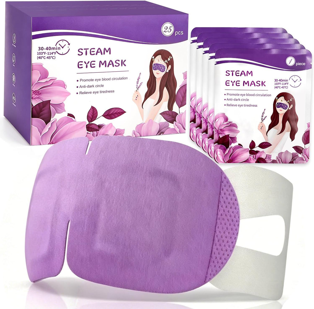 25 Pack Self Heating Warm Compress for Dry Eyes,Steam Eye Mask for Digital Eye Strain & Stye Treatment, Disposable Heated Eye Mask, Moist Heat No Microwave Needed, Sleep Travel Ready