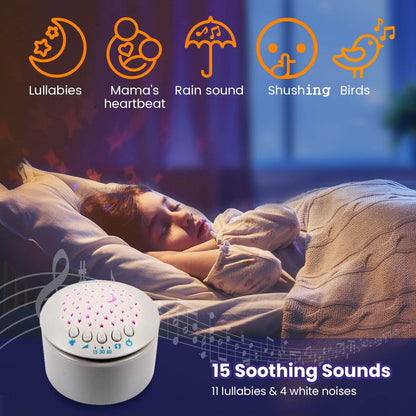 BEREST A13 White Noise Machine & Baby Sleep Soother with 15 Soothing Sounds & Projector Night Light Music Box, Cry Sensor, Rechargeable, Portable for Newborns, Toddlers, Attaches to Crib