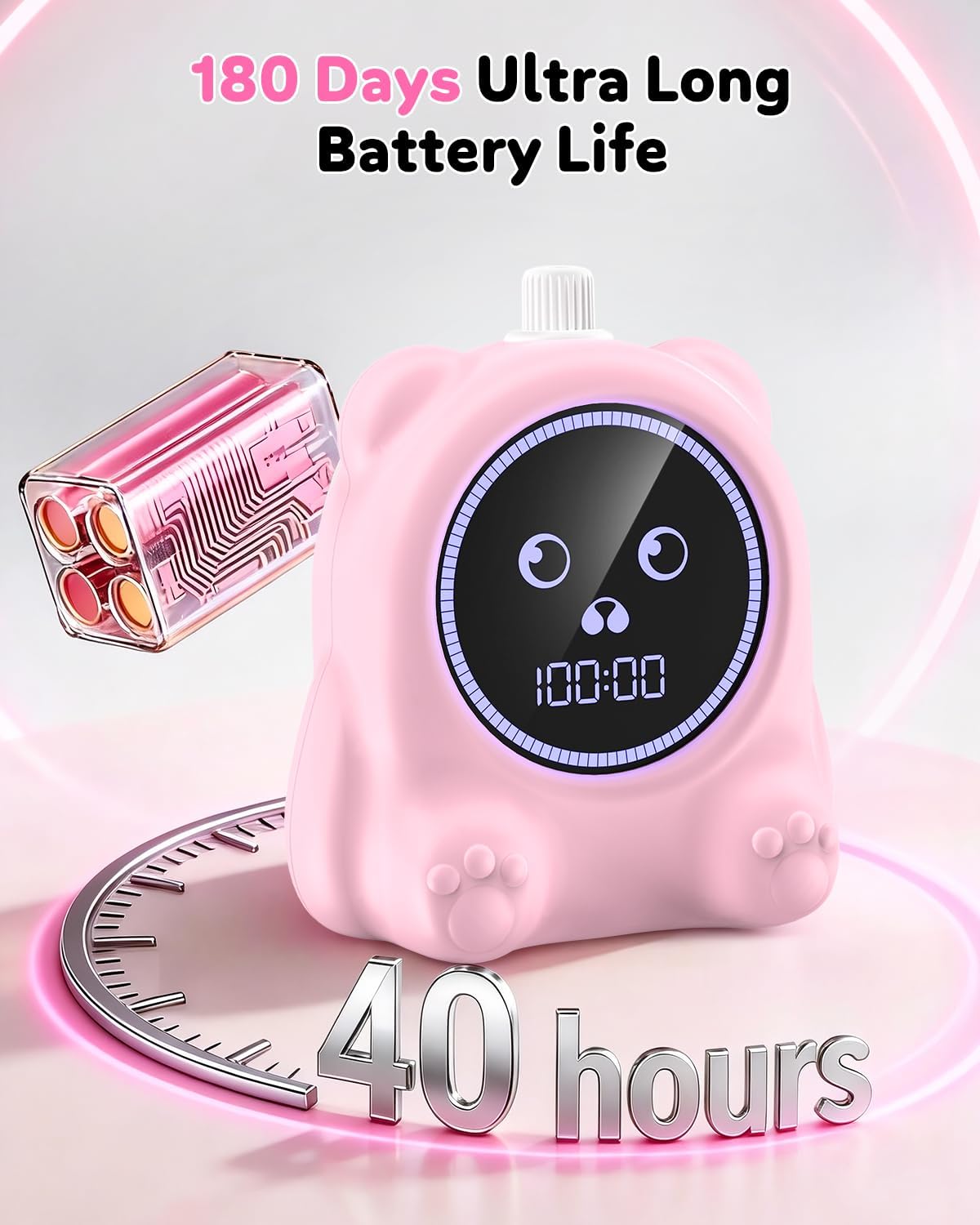 Visual Timer for Kids, 100 Min, Rechargeable Countdown Timers, Adjustable Sound Alert, Adjustable Brightness, Productivity Timers for ADHD, Silent Operation, Desk Time Management Tool for Toddler
