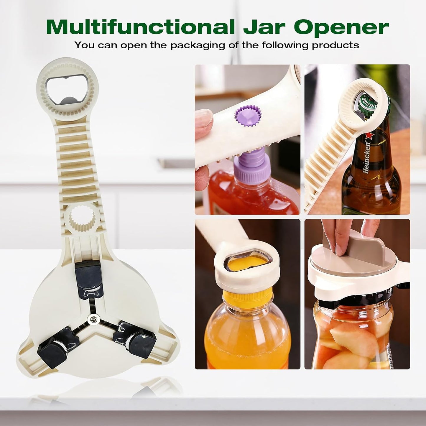 RAIN SPIRIT Adjustable Jar Opener for Seniors & Weak Hands,Bottle Cap | Opener Ergonomic Manual for Small to Large Lids (1"-3.5") – Multifunction Kitchen Tool for Arthritic Hands, Beer, Jars