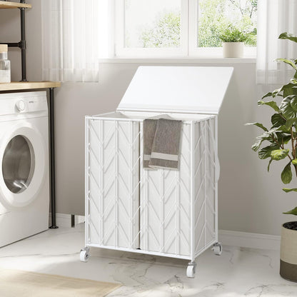 WOWLIVE Laundry Hamper 3 Section with Lid, 142L Laundry Basket with Wheels | Rolling Dirty Clothes Hamper with Removable Bags, Large Iron-Made Laundry Basket Organizer Laundry Sorter for Dorm, Beige