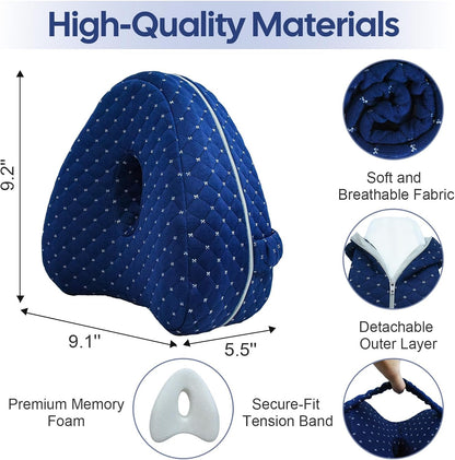 Alignment Pillow for Side Sleepers, Spine Alignment Pillow, Smooth Spine & Knee Pillow for Side Sleepers, Memory Foam Leg Pillow with Strap for Hip, Spine, and Knee Alignment