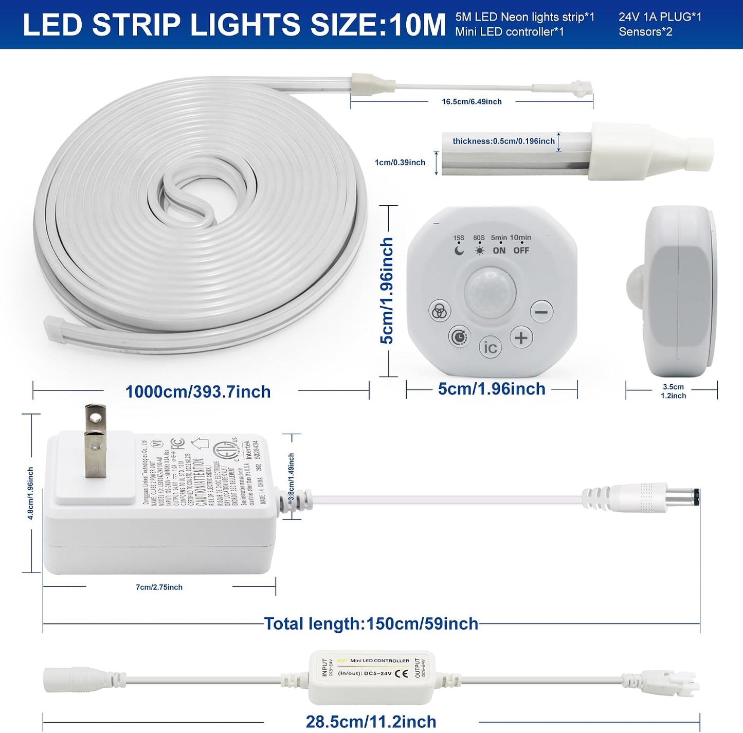 Motion Sensor LED Strip Lights - Chasing Effect Auto ON/Off for Stairs, Bedroom, Under Cabinet - 16.4ft White, Intelligent Motion Sensor Stair Lights