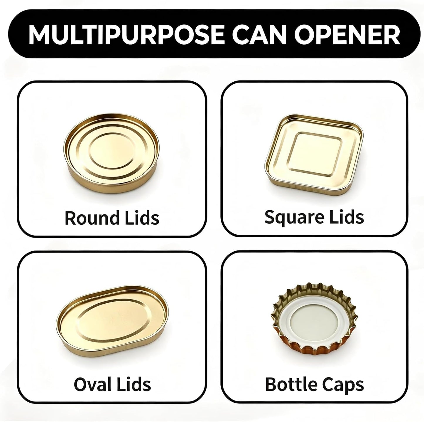 Heavy Duty Manual Can Opener - Smooth Edge Safety Cutting with Magnetic Lid Lifter, Ergonomic Non-Slip Handles, Built-in Bottle Opener, Stainless Steel Kitchen Tool