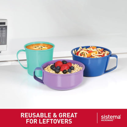 Sistema Microwaveable 940mL Noodle Bowl, Round Microwave Container with Lid & Steam-Release Vent, Cooks Pasta, Soup, Stew & More, Dishwasher & Freezer-Safe, BPA-Free