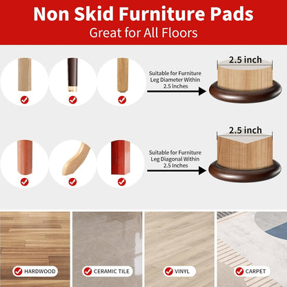Ezprotekt 2 inch Non Slip Wood Furniture Pads for Hardwood Floors, 4 Pcs Round Anti Slip Furniture Coaster Cups Floor Protectors with Anti-Slide EVA for Chair Sofa Table Bed Couch (Dark Brown)