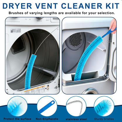 Dryer Vent Cleaner Kit, Vacuum Hose & Brush for Vacuum Hose Attachment | Professional Dryer Vent Cleaning Tool, Lint Trap Duct Cleaning, Remover Brush for Dryer Duct and Trap Maintenance