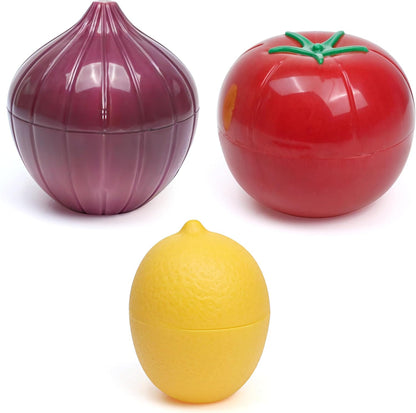 Marsrut 3pcs Vegetable Saver Storage, Onion Keeper for Refrigerator, Creative Container for Kitchen Garlic Onion Tomato Lemon Crisper Green Fruit Food Containers Holder with Lids